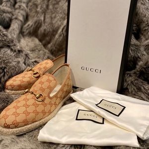 Gucci Beige and Brown GG Fria Loafers